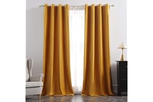 MIULEE Aksamitne zasłony musztardowe, żółte, eleganckie zasłony na przelotkach, izolacja termiczna, dźwiękoszczelne zasłony zaciemniające do pokoju, do klasycznej dekoracji salonu, sypialni, 132 x 244
