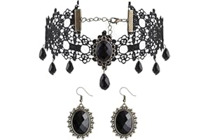 JUSTUSNX Juego de collar y aretes de Halloween, gargantilla de vampiro, accesorios de disfraz de Halloween, joyería gótica para mujer