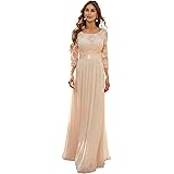 Ever-Pretty Vestito Donna Elegante Cerimonia 3/4 Manich Stile Impero Maxi Linea ad A Pizzo Chiffon Abiti da Damigella EP07412