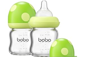 YOHKOH Weithals-Babyflasche aus Glas, Anti-Colic Glas-Babyflaschensets mit Ultra Soft Silikon-Sauger, für Neugeborene Babys ab 1 Monat (Grün, 100ml (2er Pack))