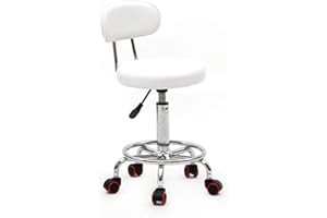 ALIGHTUP Bürohocker mit Rollen, professionell, mit Rückenlehne, 360° drehbar, höhenverstellbar, für Massagesalon, Küche, Büro, Klinik, Pub, Nähen, Maler, Klavier, Weiß