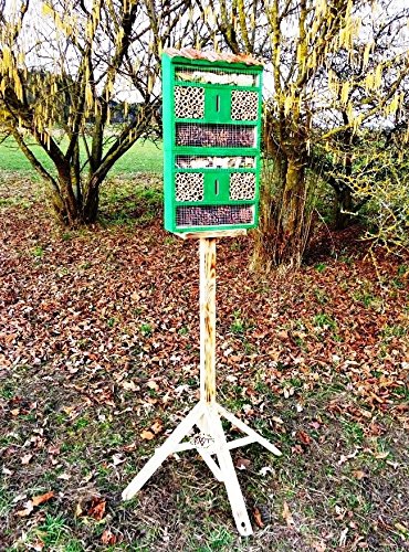 Großes insektenhotel MIT STÄNDER, mit Holzrinde-Naturdach, FDV-HOST-MS aus Holz Insektenhaus XXL nistkästen grün hellgrün als Ergänzung zum Meisen nistkästen Meisenkasten oder zum Vogelhaus Vogelfutterhaus Futterstation für Vögel Insektenhäuschen – insektenhotels, insektenhotel für ökologische biologische natürliche Blattlausbekämpfung, Marienkäferhaus-Marienkäfer-Marienkäferkasten-Schmetterlingshaus-Schmetterlinge,Gartendeko - 3