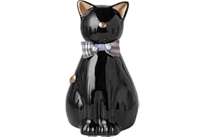 Duuclume Urne funéraire en céramique fabriquée à la main pour cendres de chat, pour intérieur et extérieur (noir doré, taille unique)