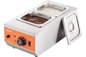 VEVOR Tempéreuse à Chocolat Commerciale 800 W Bain-Marie Électrique pour Chocolat 2 Cuves de 1,5 L Fondoir à Chocolat Température Réglable 30-85 ℃ en Inox Alimentaire pour Chauffer Beurre Crème Lait