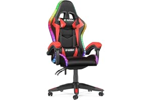 ‎BIGZZIA bigzzia Gaming Stuhl mit LED - Gaming Sessel Ergonomischer PC Stuhl mit Kopfstütze, Gamer Stuhl RGB Licht Beleuchtung Computerstuhl, Gamer Chair für Jugendliche und Erwachsene, Schwarz-Rot