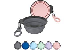 Heouvo Collapsible Dog Bowls with Bottle Carrier, 2 Pack Travel Dog Water Bowl with Upgraded Carabiner, One-piece Molded Rim No Fall Off or Crack (Gray/Pink, Small(Pack of 2))