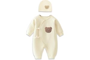 Babyfond 1 Pack Baby Bodysuit, Neugeborenes Baby warme Baumwolle Bodysuit mit Hut, 100% Baumwolle Kleinkind Homewear verdickt Frühling und Herbst Kleidung