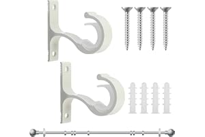 ELKFLEE 2Pcs Adjustable Curtain Pole Brackets with Screw, 28mm Heavy Duty Metal Curtain Rod Holder Rust Resistant Hanging Rail Support Brackets for Curtain Wardrobe Poles Wall Rod (White)