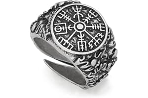 Auriselle Anello vichingo da uomo apertura regolabile, motivo bussola/rosa spinosa/croce/corone/ali e artigli/drago volante, incisione con testo, gioiello retrò punk hip hop gotico vintage, regalo