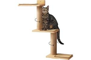 AICHILRA 3 Niveles Gato Actividad Estantes,Estantes de Pared para Gatos,3 en 1 transformable - 3 tapetes para Rascar de Sisal, Montado en Pared,Caucho Natural y colchoneta de Yute,para trepar,rasguñar y Jugar