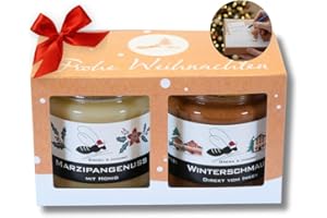 ‎GREGA´S IMKEREI Honig Geschenkset von Gregas Imkerei | 2er Geschenkbox im festlichen Karton " Frohe Weihnachten " und Grußfeld auf Rückseite. 2 x 250 g Gläser deiner Wahl (Marzipangenuss & Winterschmaus)