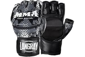 LangRay Guantes MMA, Cuero Grappling Guantillas sin Dedos Guantes Cuero Más Acolchado UFC Guantes de Piel Martial Guantes para una Alta Estabilidad de La Muñeca Guantes para Artes Marciales