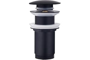Ablaufgarnitur ohne Überlauf Schwarz Matt - Keymark Universal Ablaufventil Abflussgarnitur für Waschbecken & Waschtisch - Messing Pop Up Ablauf Abfluss Stöpsel