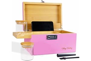 Viking Factory Large Bamboo Box Tray Set with Combination Lock Decorative Box for Home Storage Box -Premium Removable Tray and All Accessories (Pink)