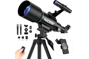 Telescopio per Bambini, Telescopio NACATIN 70mm, Treppiede Regolabile per Bambini e Adulti, con Adattatore Smartphone e Telecomando Senza Fili, Telescopio Astronomico per Principianti