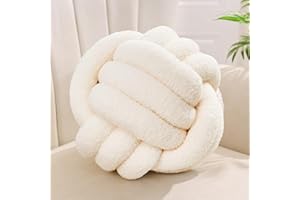 ‎YHOELATA Yhoelata Knotenkissen, Dekokissen Beige Weiß, Zierkissen Aesthetic Sofakissen aus Teddysamt, Bett Deko Kissen Runden für Kind Schlafzimmer, Geschenk 22 cm