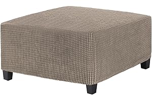 M METERXITY Stretch Square Ottoman Cover, 31 x 31 x 15 Inch Fabric Slipcovers Footstool Protector with Elastic Bottom for Folding Storage Furniture/Living Room/Entrance Hall [Light Brown]
