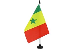 Senegal Table Flag 5'' x 8'' - Senegalese Desk Flag 21 x 14 cm - Black plastic stick and base - AZ FLAG