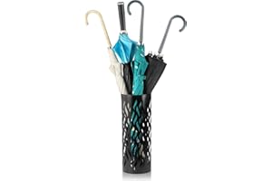 Noamus Metal Umbrella Stand, Round Canes Walking Sticks Holder Bin, Freestanding Rain Collection Umbrella Organizer, Black Umbrella Storage Rack for Entryway, Home, Office, 15×15×40CM