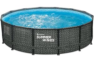 Summer Waves P4A01442B 14 Feet Long and 36 Inch Deep Dark Herringbone Print Elite Frame Rectangular Pool, Above Ground Family Backyard Swimming Pool with sturdy metal frame