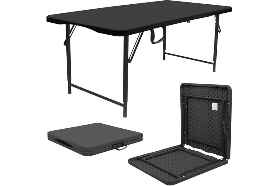Harbour Housewares Rectangle Folding Trestle Table - 120cm (4ft) - Black - Height Adjustable Outdoor Folding Table for Picnic, BBQ, Garden, Camping, Wedding