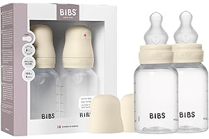 Biberon Baby BIBS 150 ml - Tettarella in silicone - Confezione da 2 - Anti-coliche, senza BPA, tettarella tonda, flusso lento, leggero e facile da pulire, per neonati 0+ anni - Ivory