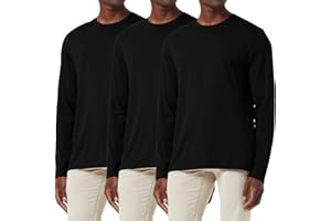 HOLURE Lot de 3 T-Shirts à Manches Longues en Coton pour Hommes, Chemises à Col Rond Évacuant L'humidité, Hauts Légers et Confortables pour Couche de Base Décontractée