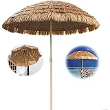 Ø 180 cm Sonnenschirm | Neuer Hawaii-Schirm | Sonnenschutz Gartenschirm | Raffia Bast | Neigefunktion | Sand Strohschirm Cafe