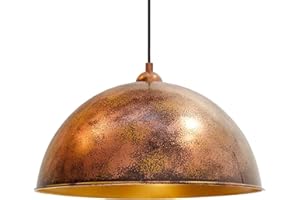bamyum Suspension Luminaire en Metal de 30 cm, Plafonnier Vintage Peinte à la Main, Lustre Salon, Cuisine, Chambre, Salle à Manger, Couloir, Lampe Ronde E27, Suspension Luminaire, Ton Cuivré