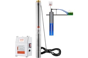 VEVOR Bomba Sumergible para Pozo Profundo, 1500W 230V 60Hz, 9,8 m³/h 108 m de Cabezal, con Cable de 19,4 m y Caja de Control Externa, Bombas de Agua de Acero Inoxidable para Uso Industrial