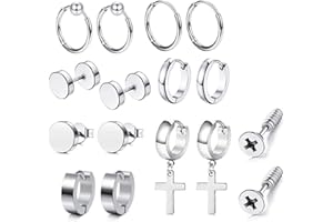 LIUJZZJ 8 Pairs of Earrings for Men and Women, Anti-Allergy Stainless Steel Cross Earrings, Christmas Valentine's Gifts (Silver)