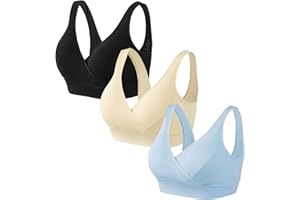 HBselect Cotton Nursing Bra 3 Pack Seamless Wireless Night Sleep Maternity for Breastfeeding with Removable