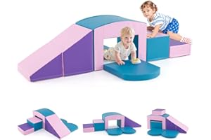 GOPLUS 7 PCS Parcours de Motricité Bébé, Module Motricité en Mousse PU avec Remplissage en EPE, Jouets Montessorris Éducatifs pour Enfants 12 Mois+ (Bleu+Violet)