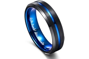 VAKKI 8mm Bague pour Homme Noir Brossé + Rainures Bleue Anneau en Carbure de Tungstène Alliance Bague de Fiançailles Taille 47 à 80