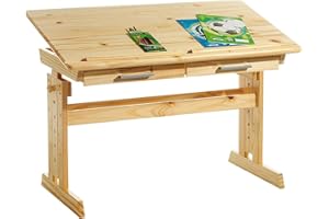 ‎IDIMEX IDIMEX Kinderschreibtisch Olivia aus Kiefer in Natur, schöner Schülerschreibtisch neigungs- und höhenverstellbar, praktischer Jugendschreibtisch mit Schubladen