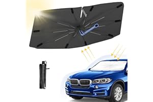 HUIFENGJIE Parasol Parabrisas Delantero para Coche, Plegable, Paraguas, Luna Delantera, Anti UV Rayos, Eje Giratorio 360°, Protege de Arañazos, 140x79 cm, A