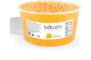 BOBALIFE BUBBLE TEA IN THE MAKING Bobalife Mango Flavoured Popping Boba 40 Servings (1.6kg), Fruit Juice Filled Boba Pearls for Bubble Tea, Iced Drinks, Desserts, Cocktails & Slush | Low Fat, Gluten-Free & Vegan