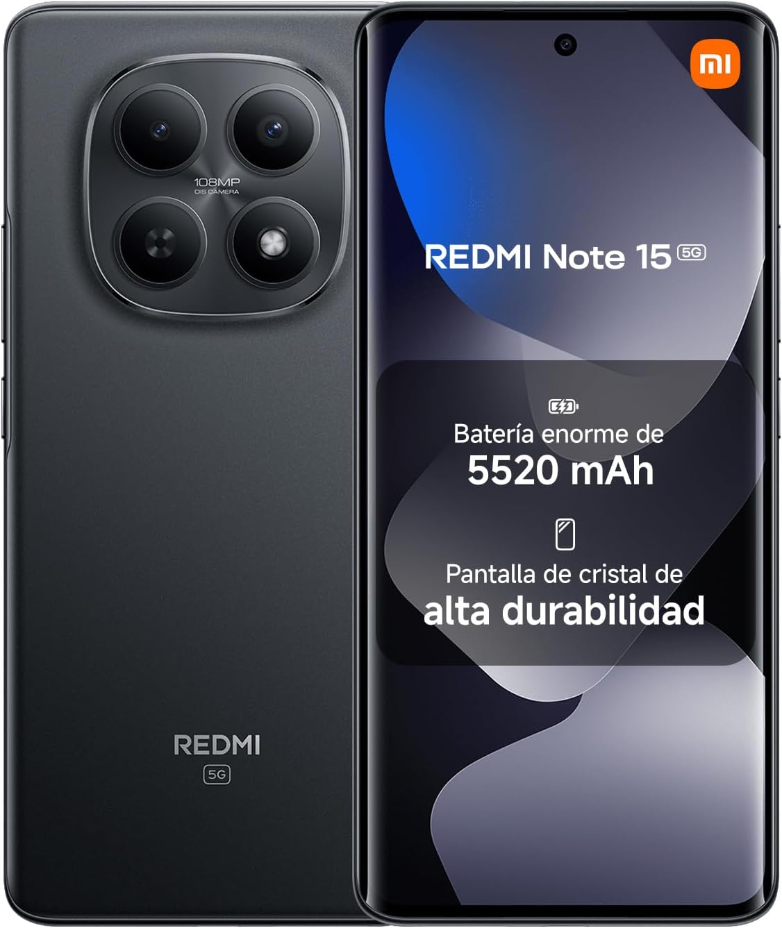 XIAOMI REDMI Note 15 5G - 8+256GB Smartphone, 6.77" FHD+ AMOLED Display, Snapdragon 6 Gen 3, 108MP Camera, 5520mAh Battery, Charger Not Included, Black (ES Version)