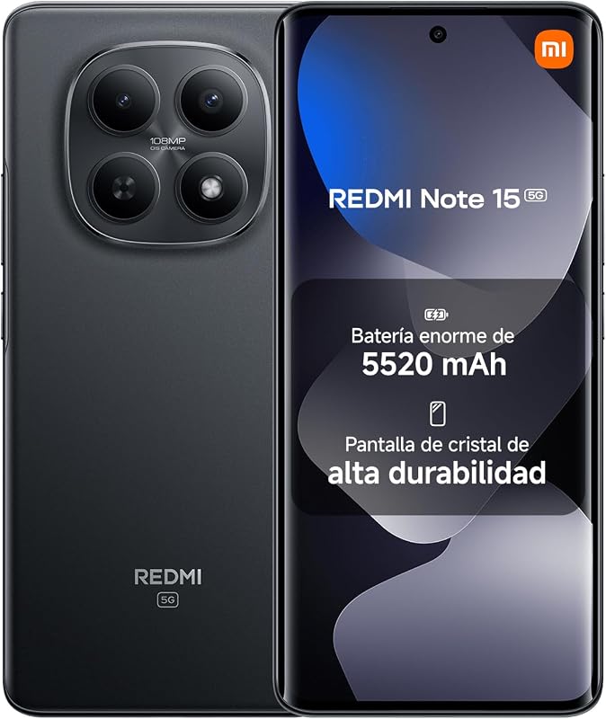 XIAOMI Redmi Note 15 5G Ai (Compatible with Tmobile Mint Tello Global) (256GB + 8GB) 6.77" NFC 120Hz 108MP Triple Cam Unlocked Model 25098RA98G Dual Sim (Black)