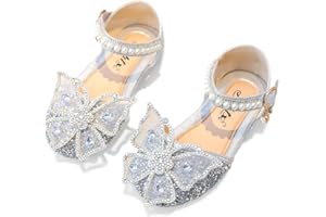 VTASQ Girl Sandals Glitter Princess Shoes Dress Up Bling Bowknot Flats Comfort Mary Jane Dance Party Cosplay Shoe for Little Girls