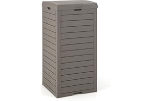 FANTASK 118L Mülleimer mit Deckel mit ausziehbarer Flüssigkeitsschale & Griff, Outdoor Mülltonne Abfalltonne Garten in Braun, wasserdichter Müllbehälter für Veranda, Hinterhof, Terrasse