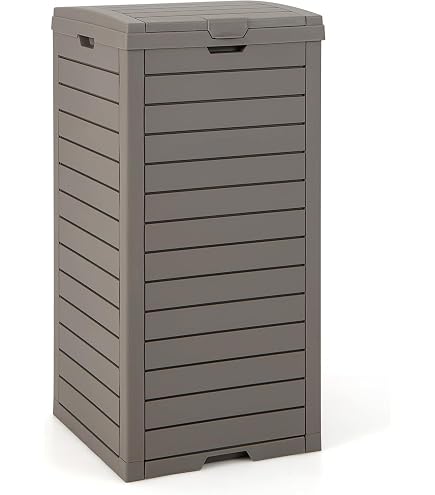 Poubelle Extérieure Double Bac 235 L – Étanche, Avec Bac D’égouttage – Pour Jardin, Terrasse, Cour – Marron