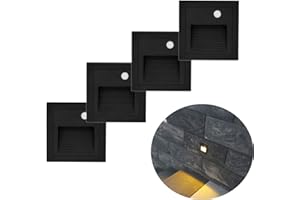 Arotelicht 3W Oświetlenie stóp LED, oświetlenie podłogowe, z czujnikiem, oświetlenie schodów wpuszczanych, obudowa aluminiowa, zasilanie 230V (czarny(aluminiowa obudowa), Zestaw 4 sztuk(z czujnikiem))