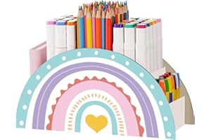 Forreen Organiseur de Bureau Bois, Porte-Crayons pour Enfants Multifonction Arc-En-Ciel Créatif Porte-Stylo Décoration de Bureau pour Rangement d'articles de Papeterie,Crayons,Téléphones Portables