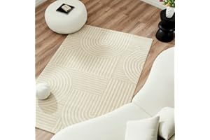 Nazar Tapis Salon, Tapis Chambre, Tapis Doux Chambre, Tapis Beige, Tapis Uni Doux, Tapis Rectangulaire, Tapis Motif Géométrique, Grand Tapis, Tapis Blanc, Tapis De Couloir (163 crème, 120x160 cm)