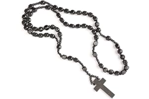 CHELSEA-JONES Black Wooden Rosary Bead Style Cross Necklace.
