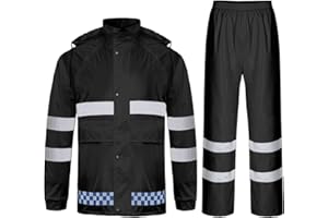 Oralidera Herren Regenanzug mit Kapuze Reflektierender Winddicht Regenjacke und Regenhose Wasserdichter Arbeitskleidung Jacke und Hose Set für Herren