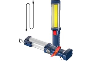WARSUN Linterna Taller LED Recargable Linterna de Trabajo Mecanico 1200 Lúmenes Superbrillante Lampara de Inspeccion con Base Magnética y Gancho para Taller Emergencia (COB)
