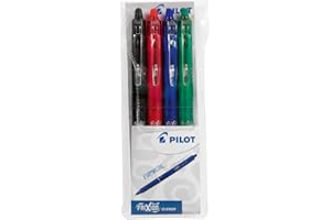 PILOT 2270S4 Frixion Ball Clicker - Bolígrafos de bola borrable (0,7 mm, 4 unidades), color negro, rojo, azul y verde