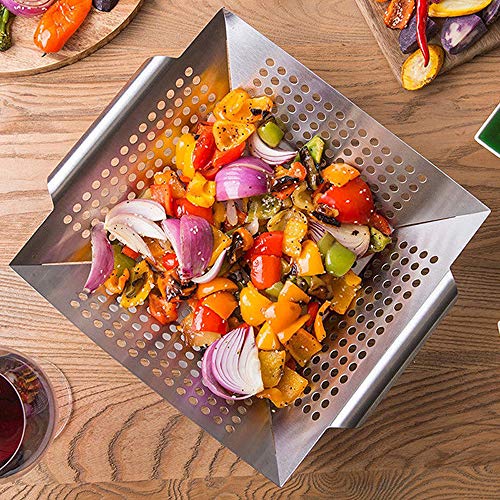 GrillKorb, RUN ANT Gemüsekorb aus Edelstahl Großer Rost Korb Grillschale Grillpfanne Grillzubehör für Gemüse